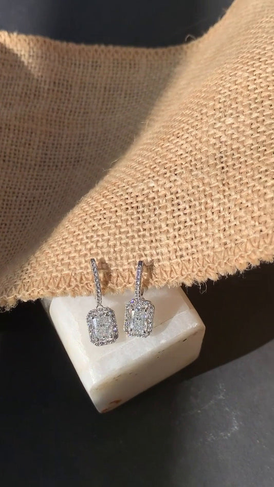 Radiant Moissanite Halo Drop Earrings