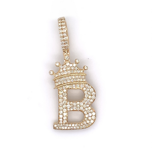 1.30 CT Moissanite Iced Out Letter "B" King Crown Pendant
