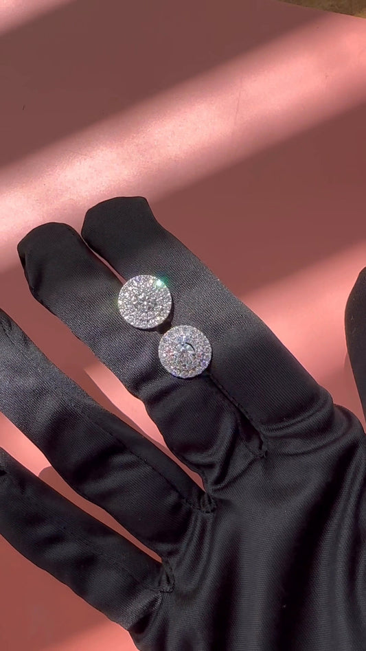 Round Moissanite Double Halo Earrings