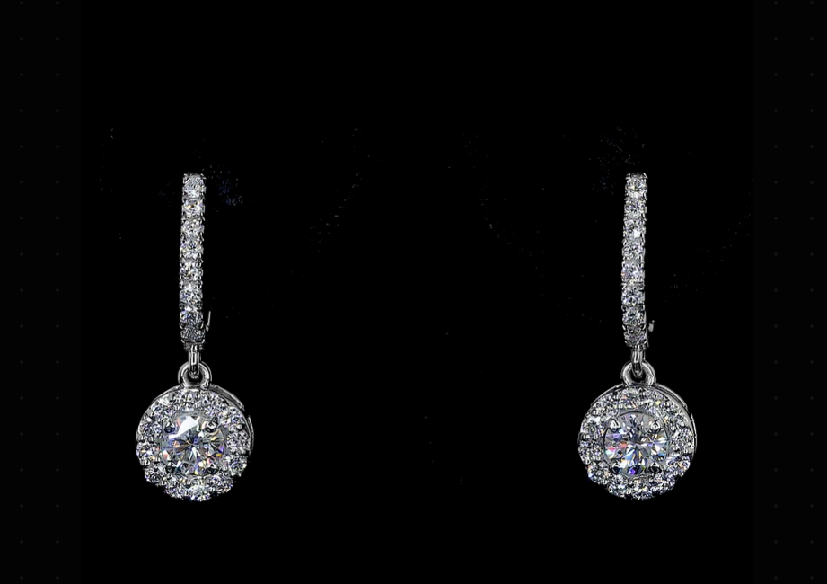 Round Moissanite New Halo Drop Earrings