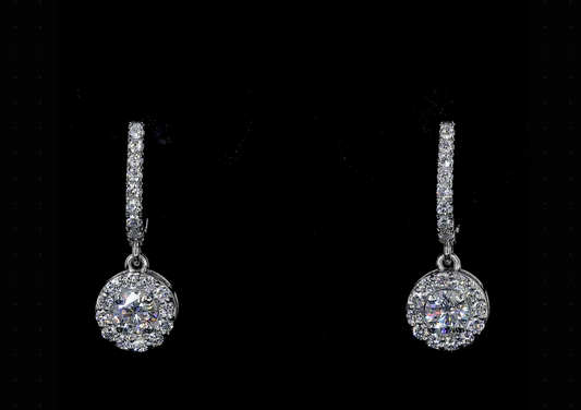 Round Moissanite New Halo Drop Earrings