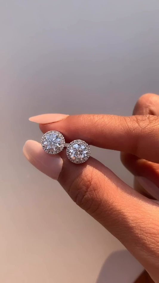 Round Moissanite Halo Earrings