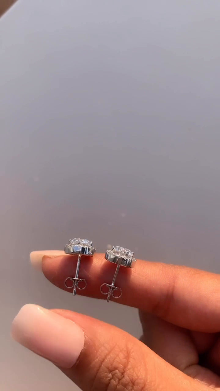 Round Moissanite Halo Earrings