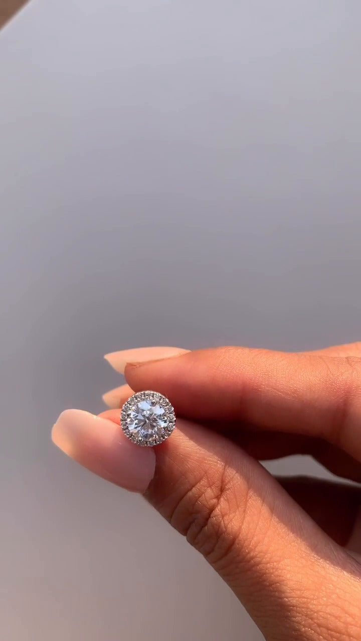 Round Moissanite Halo Earrings