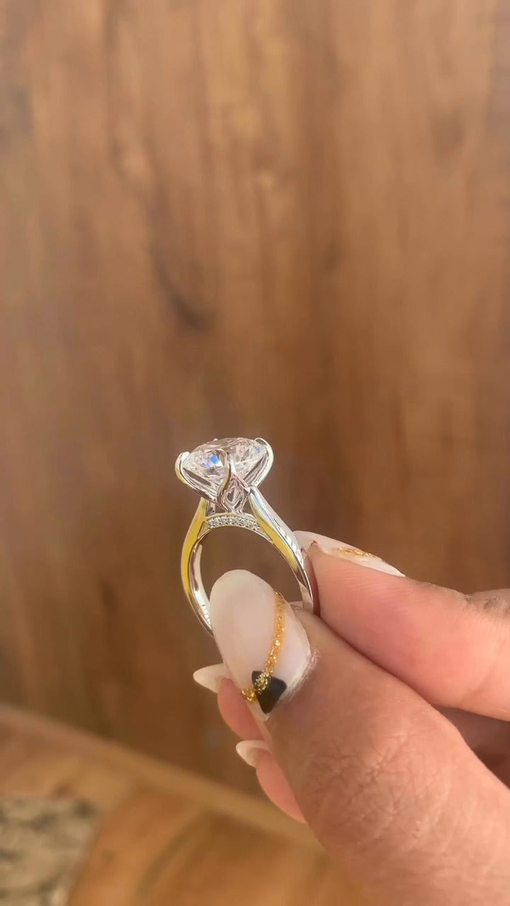 Saffron Round Hidden Halo Moissanite Engagement Ring