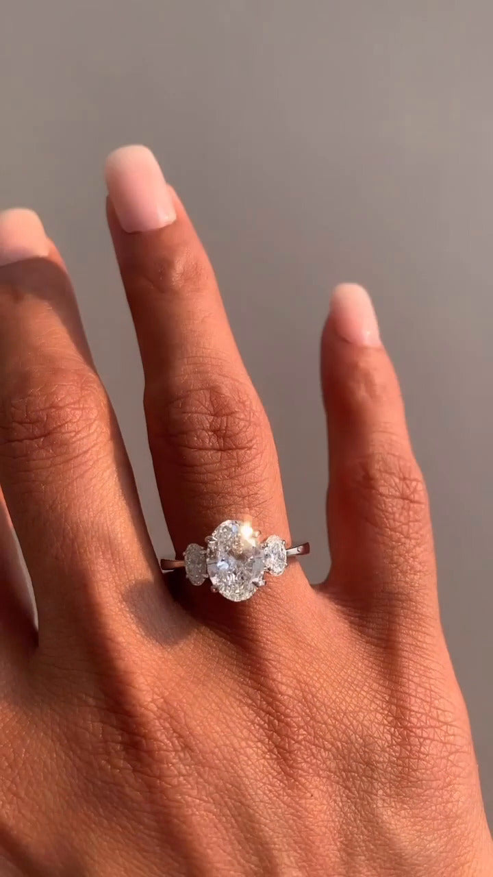 Saskia Oval Three Stone Moissanite Engagement Ring