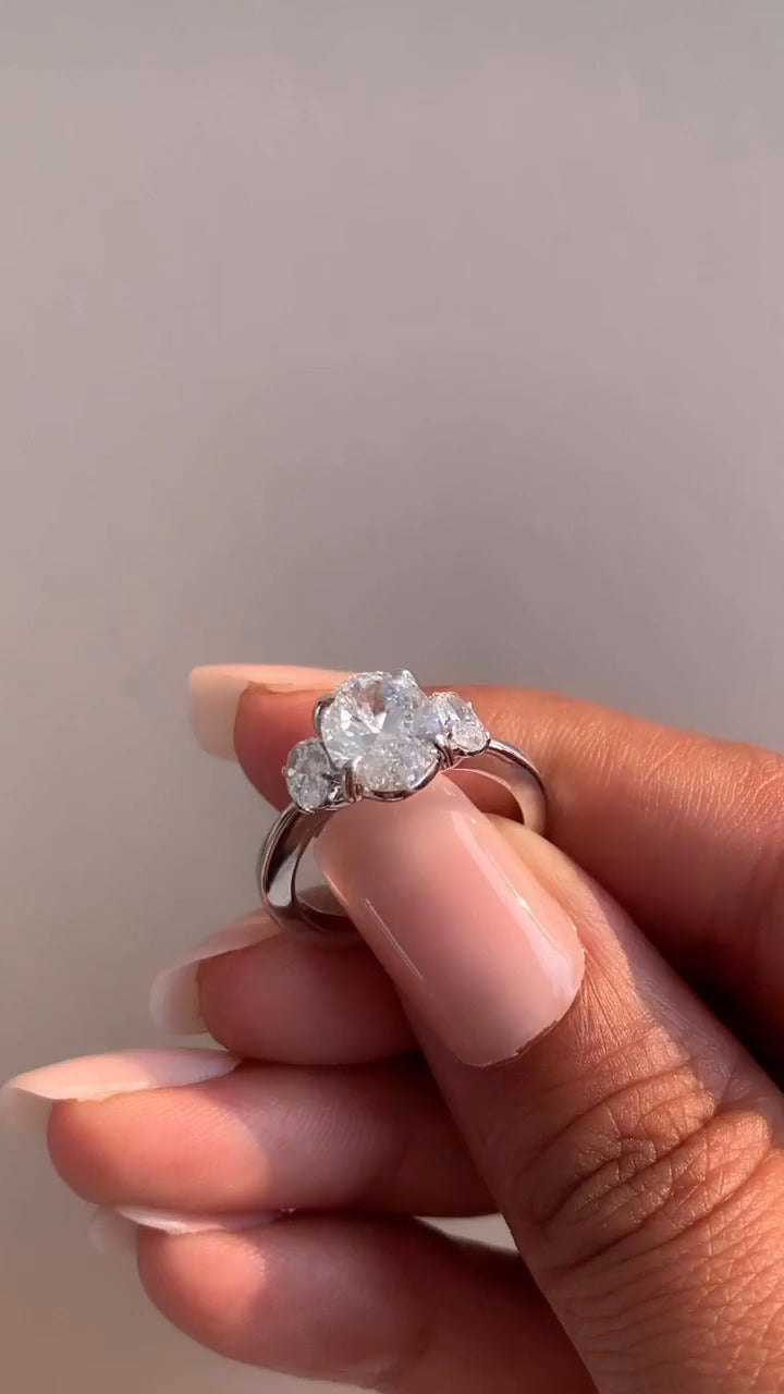 Saskia Oval Three Stone Moissanite Engagement Ring