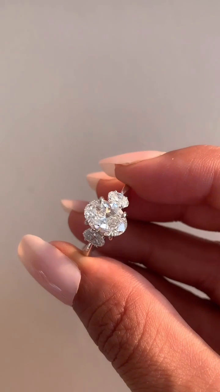Saskia Oval Three Stone Moissanite Engagement Ring
