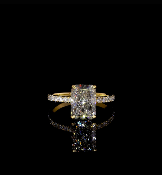 Vittoria Radiant Diamond Band Moissanite Engagement Ring