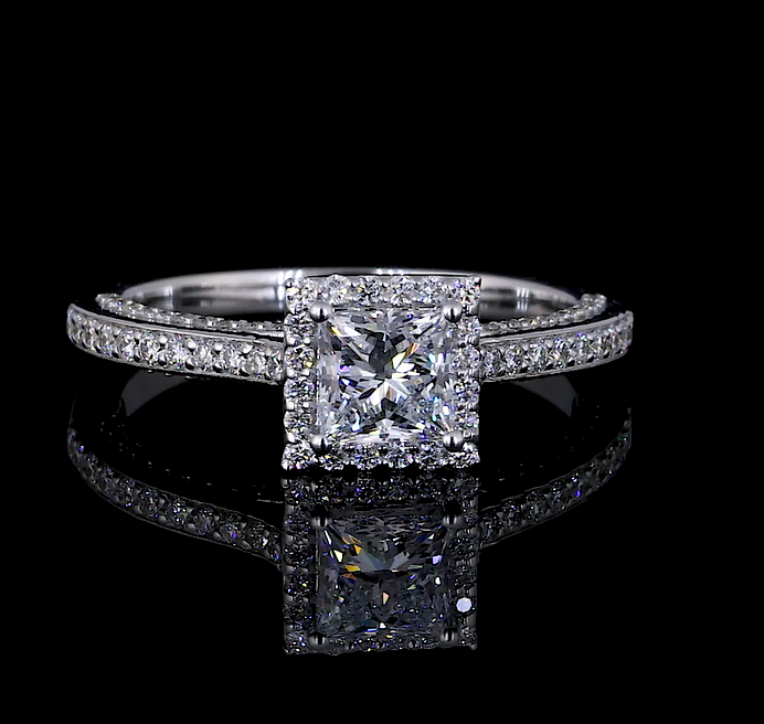 Clementine Princess Halo Moissanite Engagement Ring