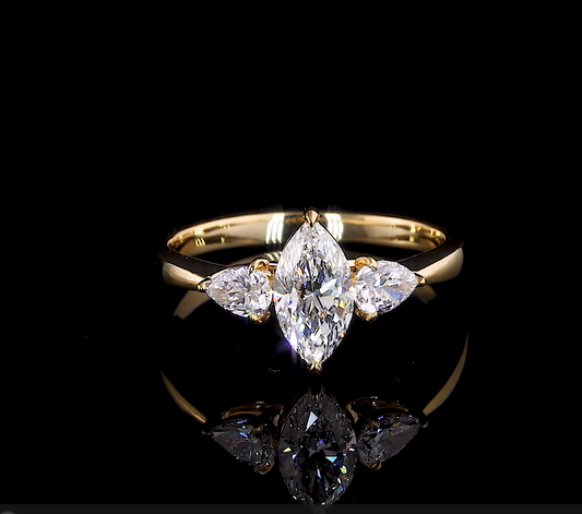 Verity Marquise Three Stone Moissanite Engagement Ring