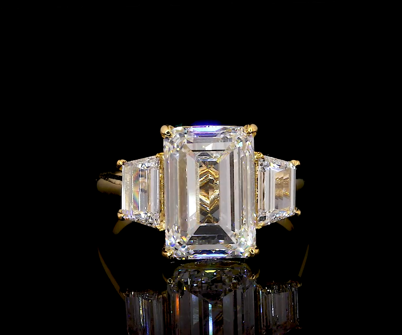 Rain Emerald Three Stone Moissanite Engagement Ring