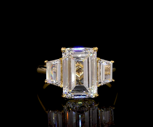 Rain Emerald Three Stone Moissanite Engagement Ring