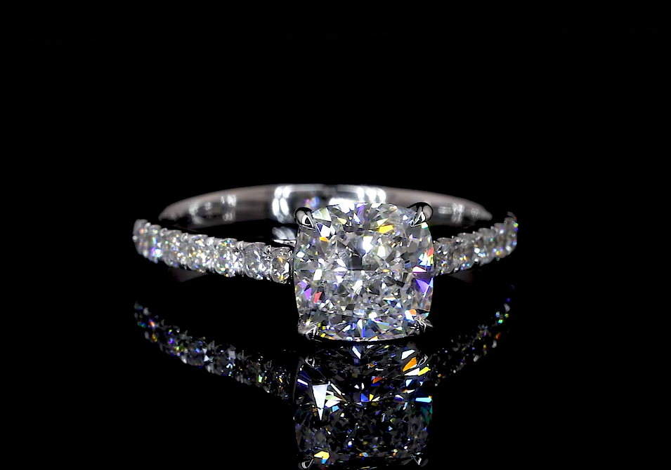 Clio Cushion Diamond Band Moissanite Engagement Ring