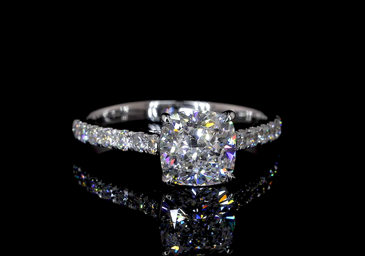 Clio Cushion Diamond Band Moissanite Engagement Ring