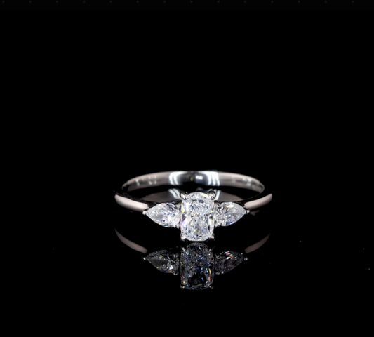 Mirabella Cushion Three Stone Moissanite Engagement Ring