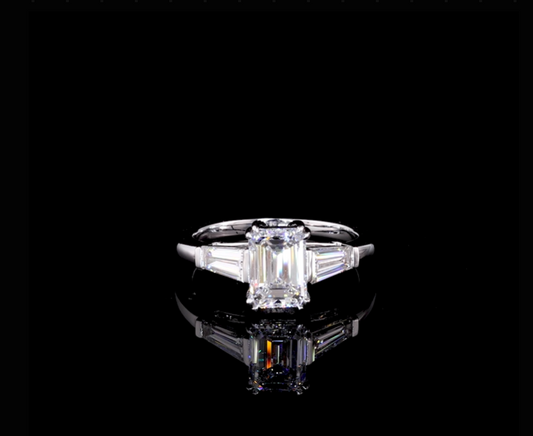 Marcelline Emerald Three Stone Moissanite Engagement Ring