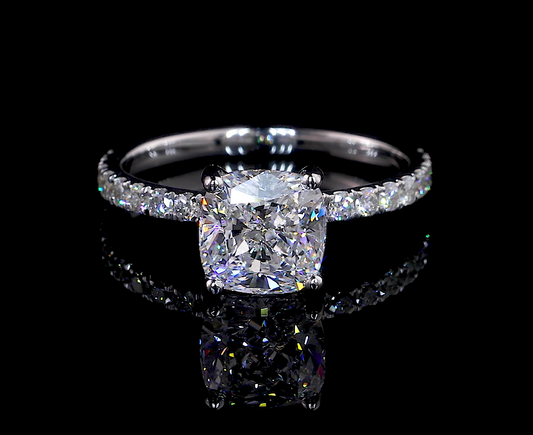 Vittoria Cushion Diamond Band Moissanite Engagement Ring