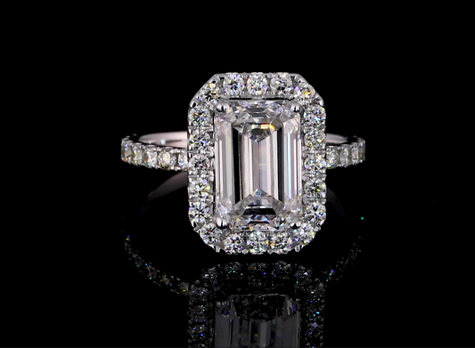 Lucia Emerald Halo Moissanite Engagement Ring