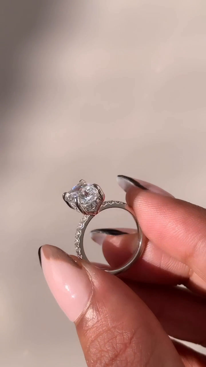 Siobhan Cushion Hidden Halo Moissanite Engagement Ring