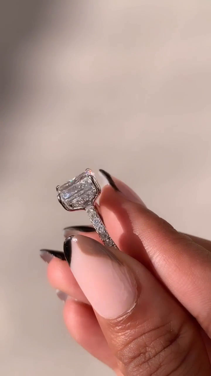 Siobhan Cushion Hidden Halo Moissanite Engagement Ring