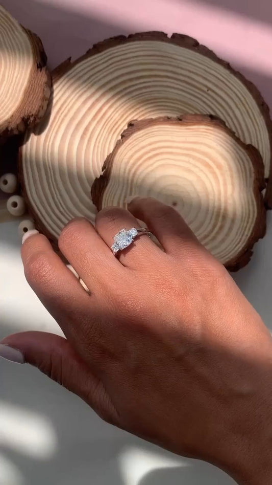 Tabitha Cushion Three Stone Moissanite Engagement Ring