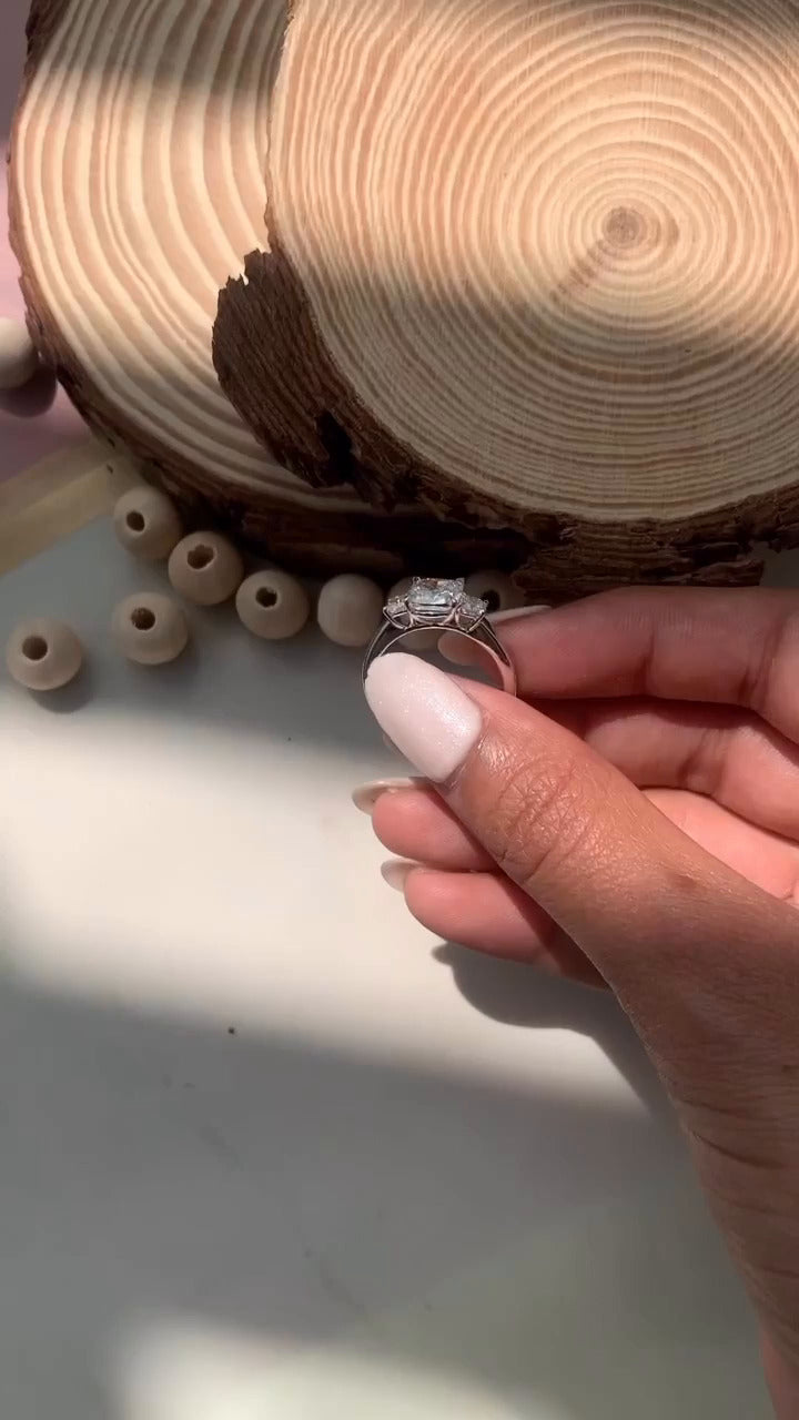 Tabitha Cushion Three Stone Moissanite Engagement Ring