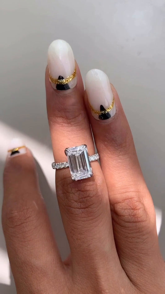 Tamara Emerald Diamond Band Moissanite Engagement Ring