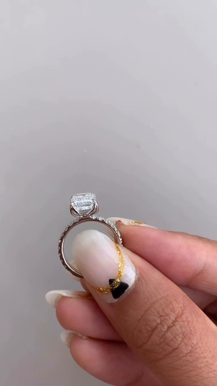 Tamara Emerald Diamond Band Moissanite Engagement Ring