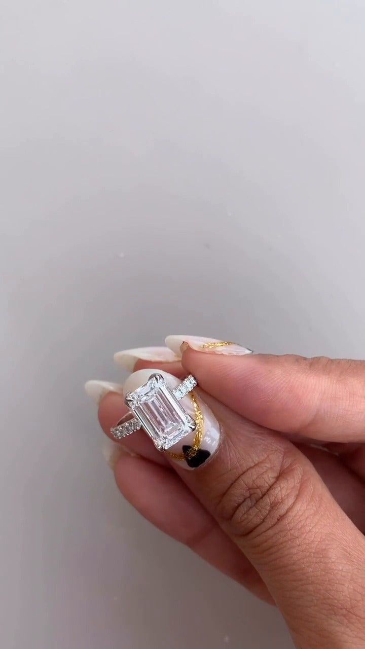 Tamara Emerald Diamond Band Moissanite Engagement Ring