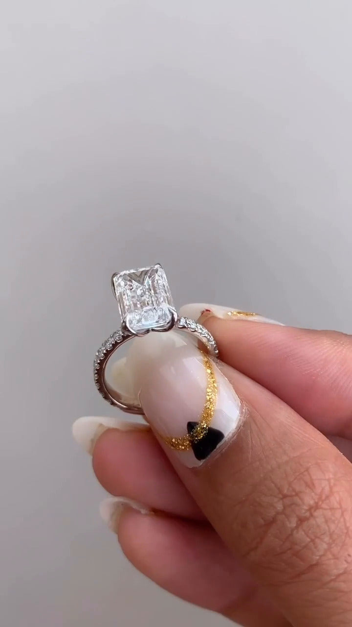 Tamara Emerald Diamond Band Moissanite Engagement Ring