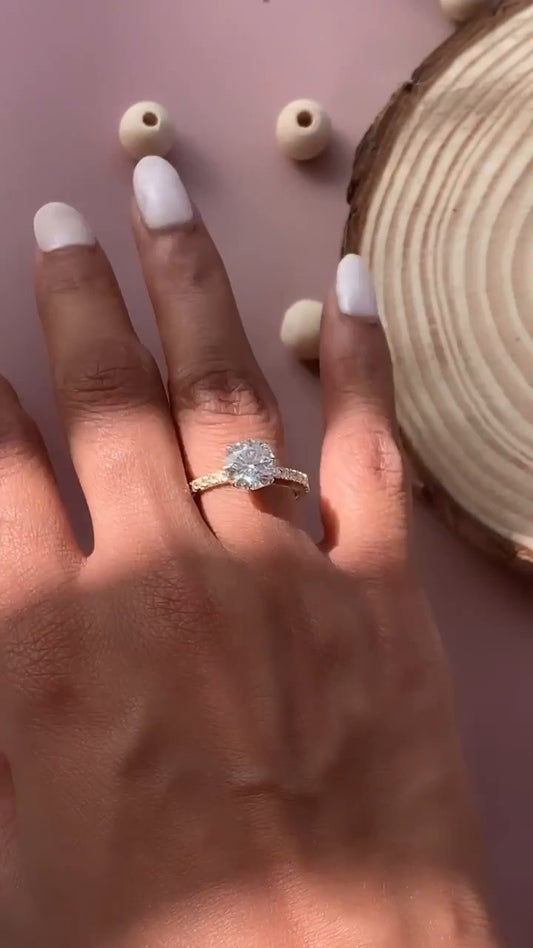 Tamara Round Diamond Band Moissanite Engagement Ring