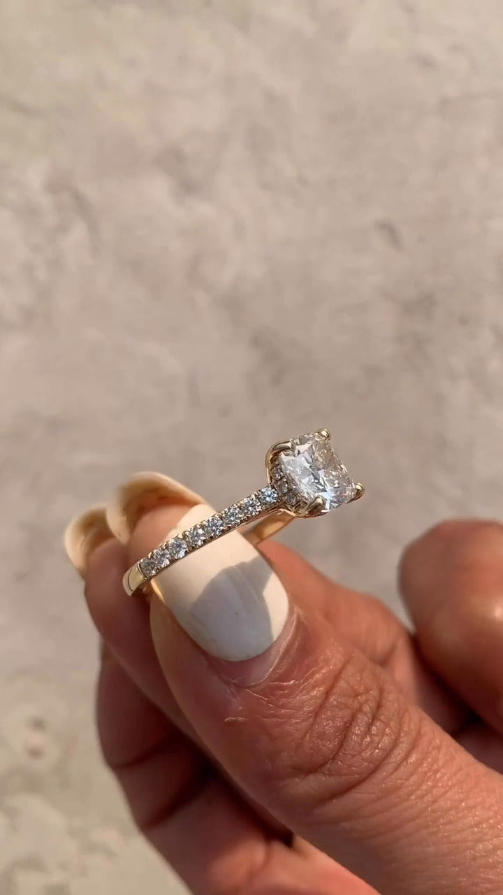 Tamsin Cushion Hidden Halo Moissanite Engagement Ring