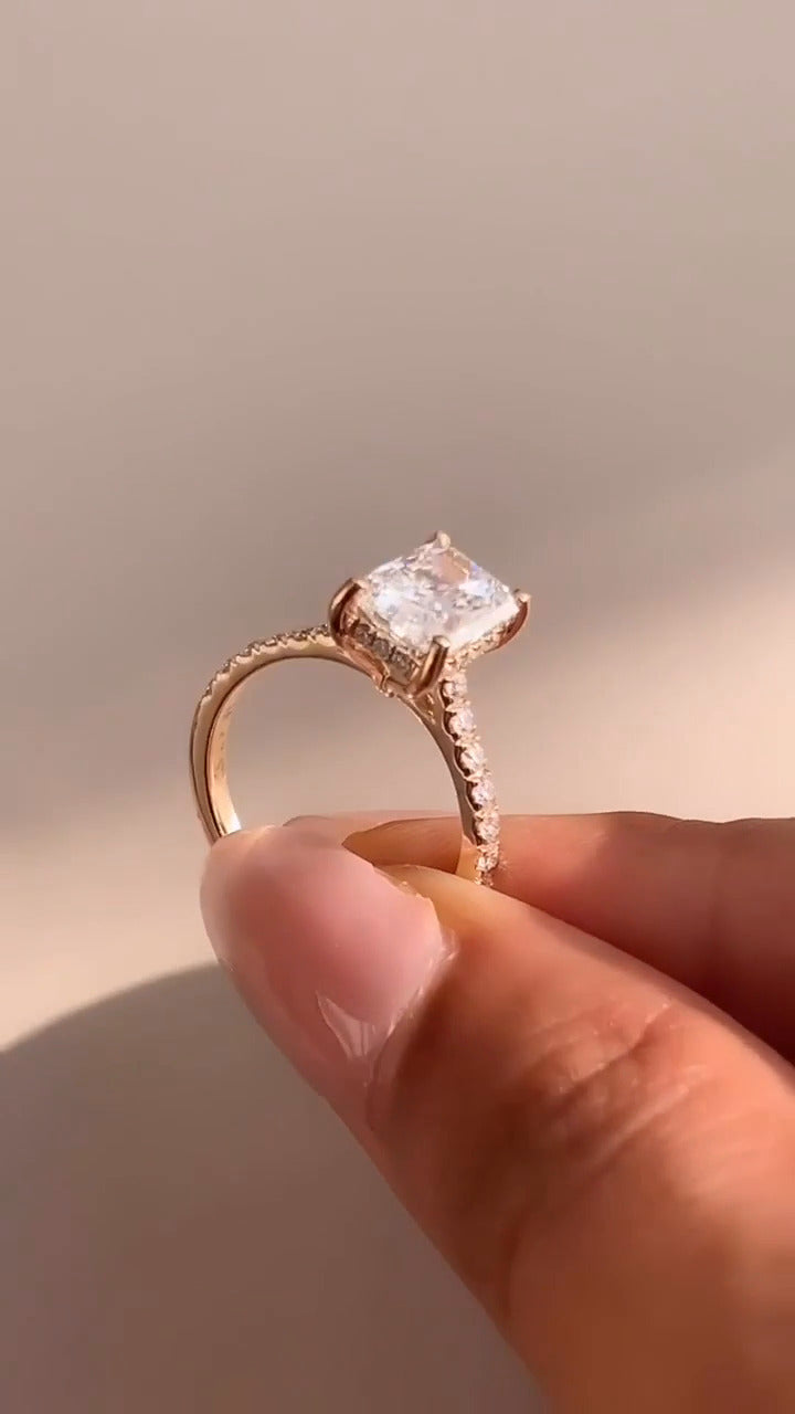 Tamsin Radiant Hidden Halo Moissanite Engagement Ring