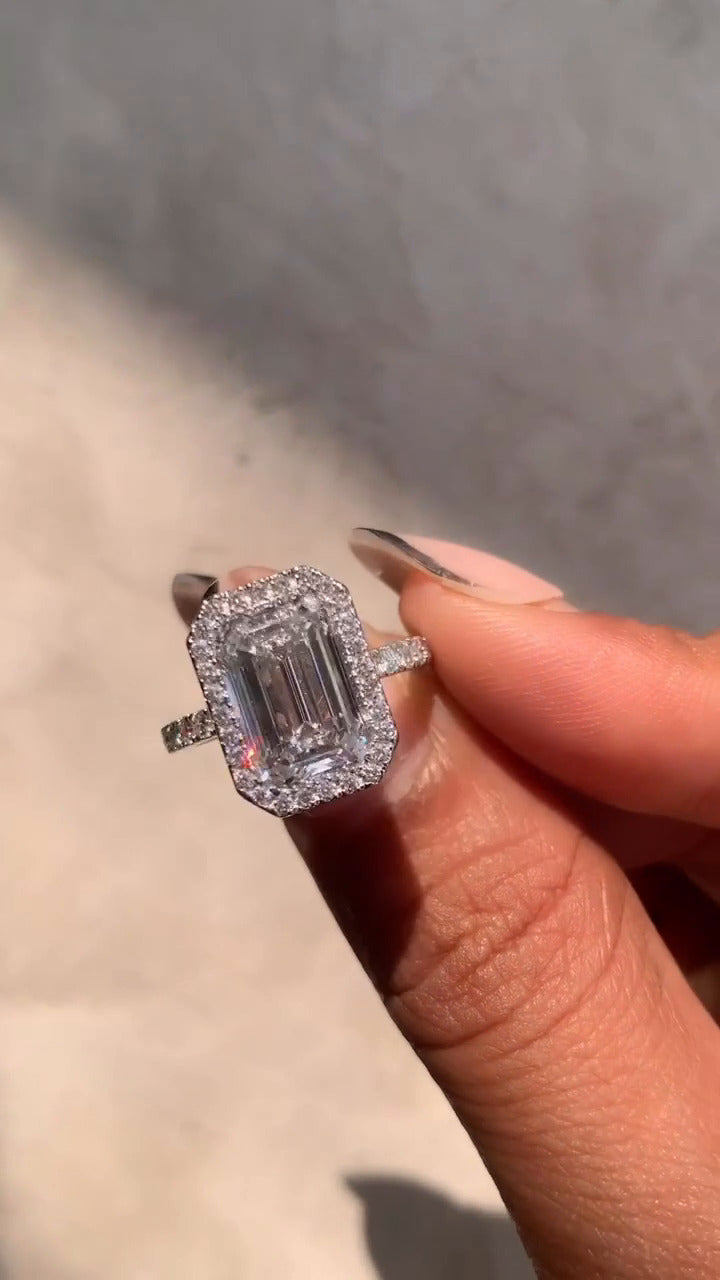 Tatienne Emerald Halo Moissanite Engagement Ring