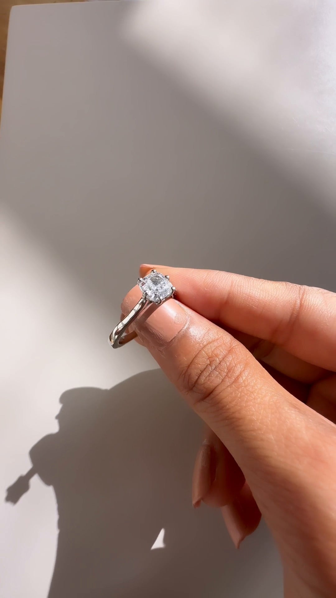 Thea Cushion Solitaire Moissanite Engagement Ring