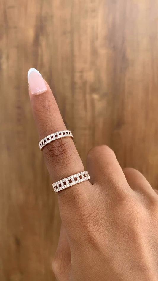 Three Row Pave Moissanite Wedding Ring