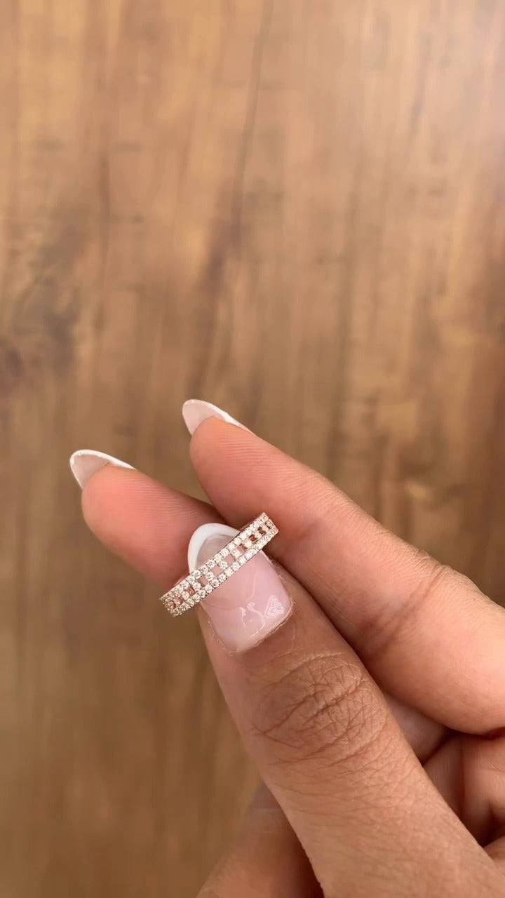 Three Row Pave Moissanite Wedding Ring