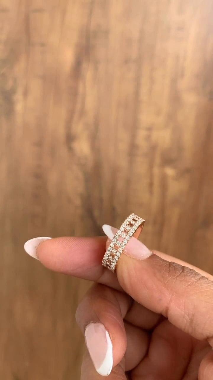 Three Row Pave Moissanite Wedding Ring