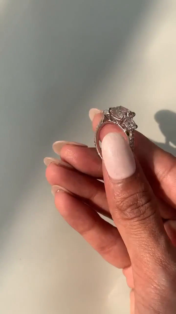 Oriana Cushion Three Stone Moissanite Engagement Ring