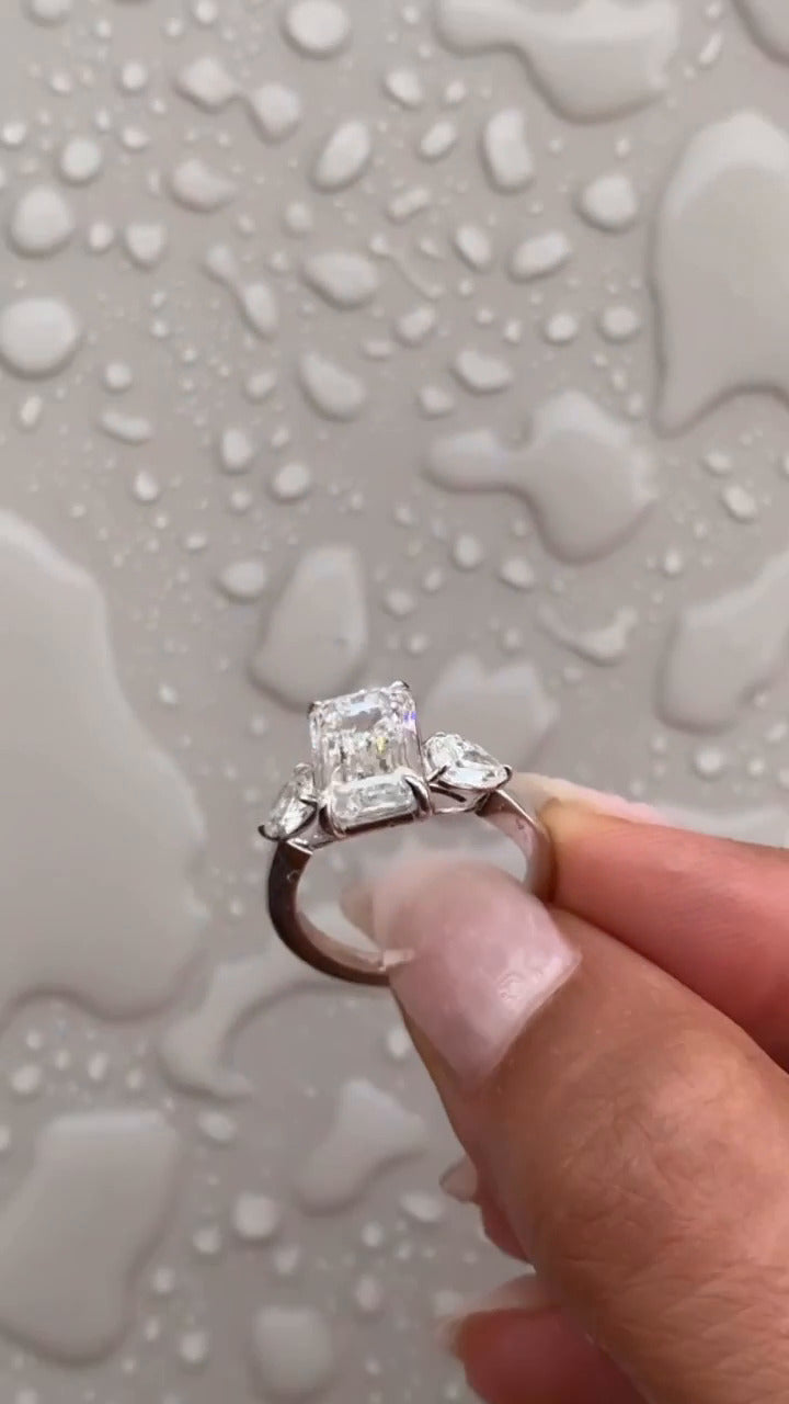 Tierney Emerald Three Stone Moissanite Engagement Ring
