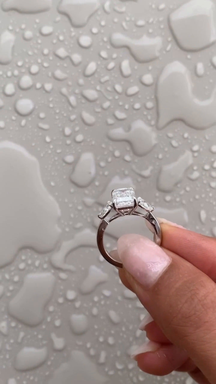 Tierney Emerald Three Stone Moissanite Engagement Ring