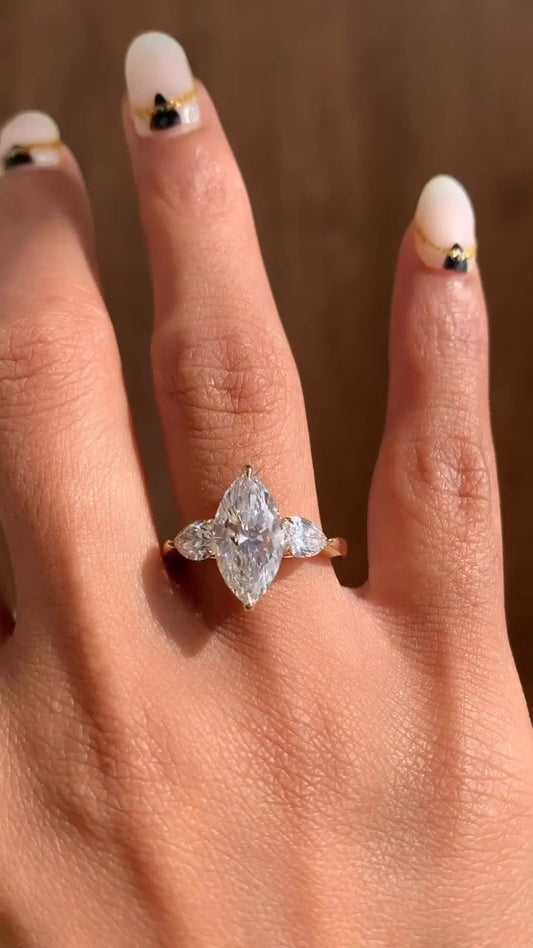 Tierney Marquise Three Stone Moissanite Engagement Ring