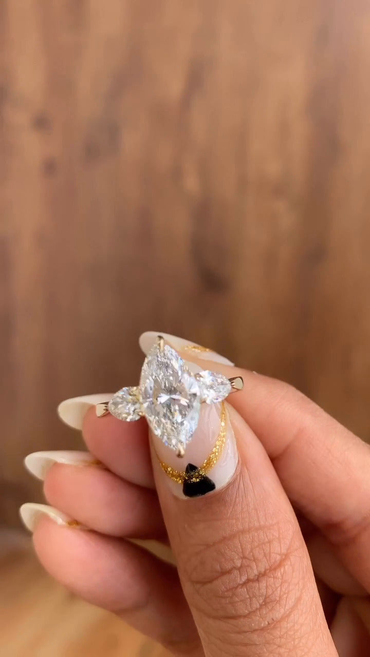 Tierney Marquise Three Stone Moissanite Engagement Ring