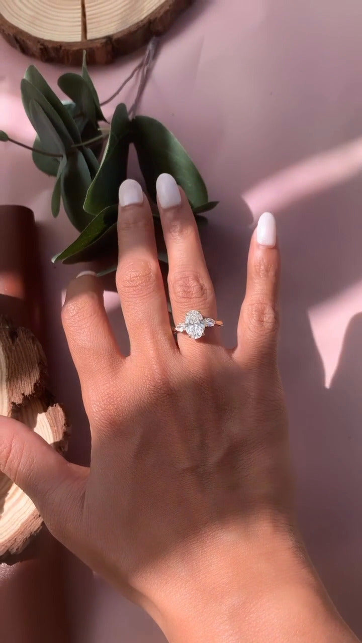 Verity Oval Three Stone Moissanite Engagement Ring