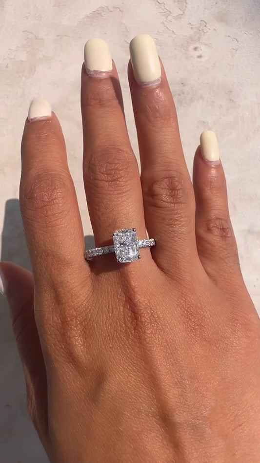 Vittoria Cushion Diamond Band Moissanite Engagement Ring