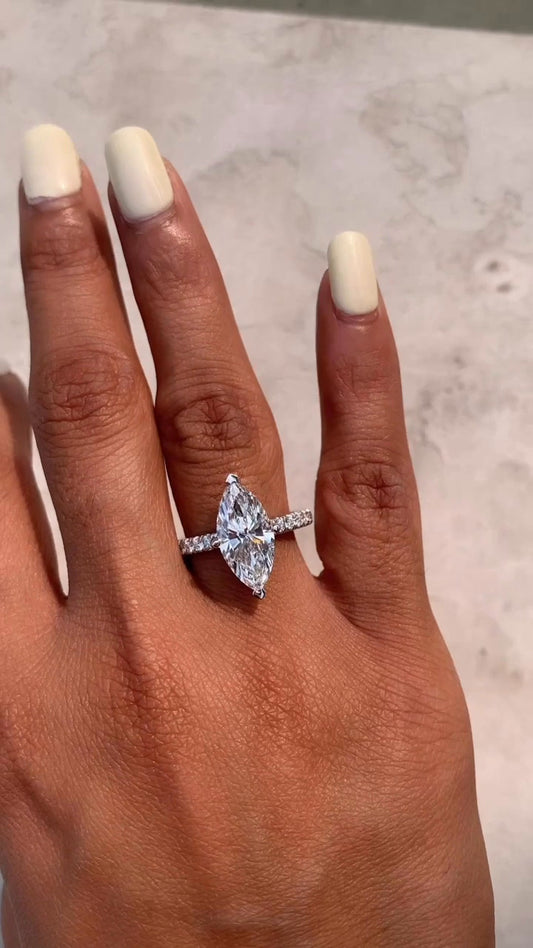 Vittoria Marquise Diamond Band Moissanite Engagement Ring