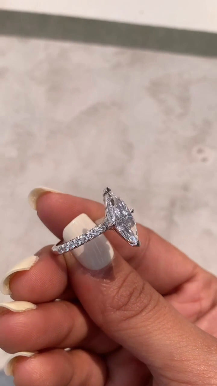 Vittoria Marquise Diamond Band Moissanite Engagement Ring