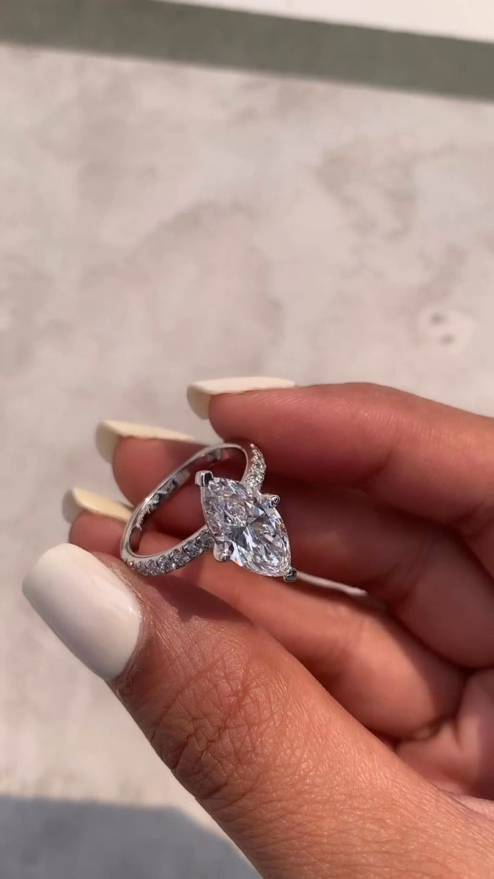 Vittoria Marquise Diamond Band Moissanite Engagement Ring