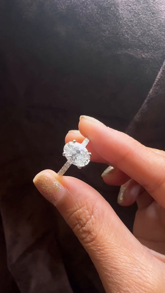 Vittoria Oval Diamond Band Moissanite Engagement Ring